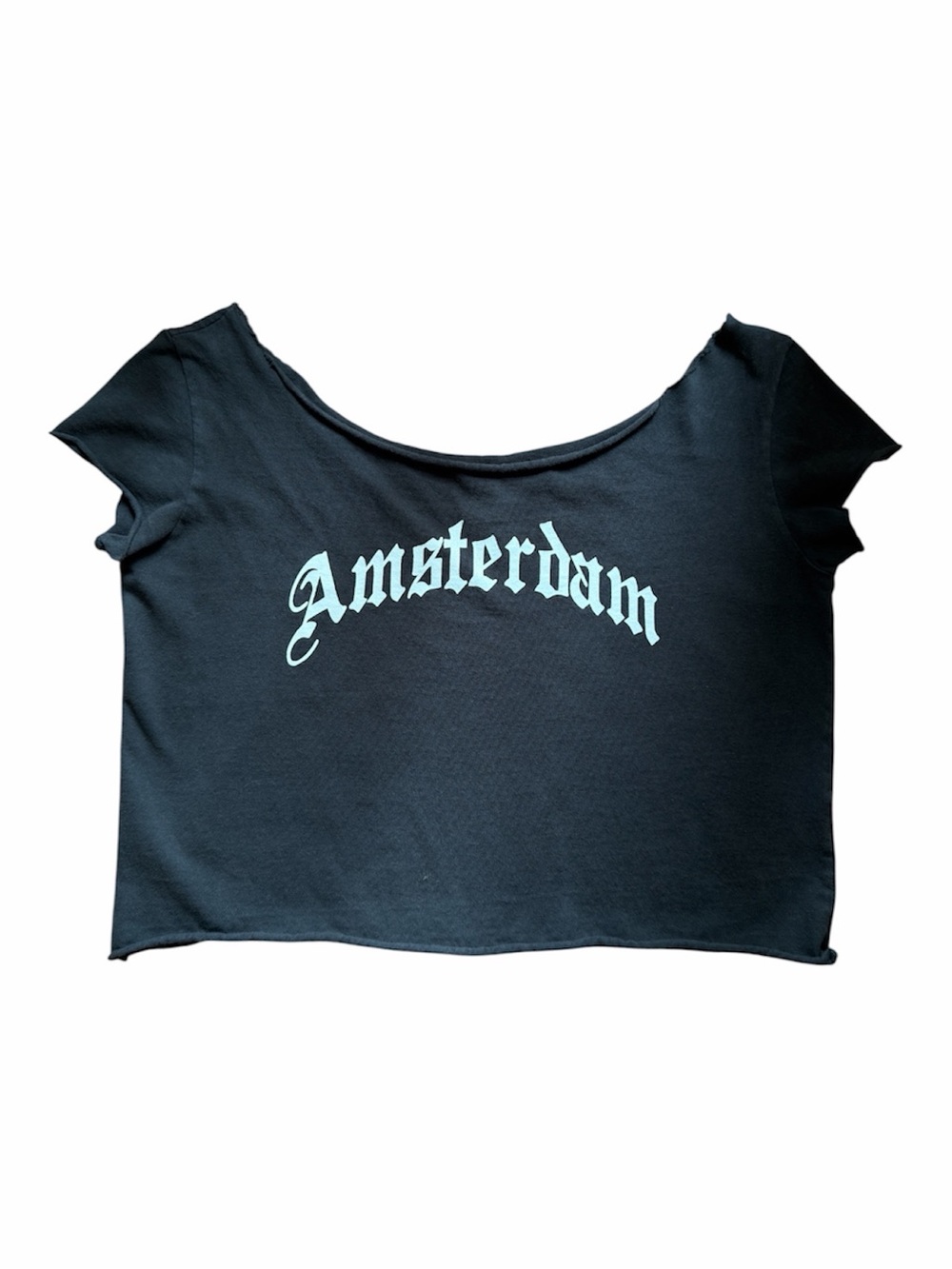 Brandy Melville Black 'Amsterdam' Scoop Neck Crop Top with Frayed Hem